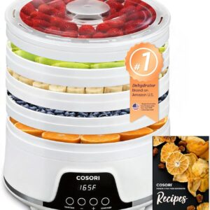 Cosori Food Dehydrator Machine for Jerky, 5 BPA-Free Trays with 165°F Temperature Control and 48H Timer, 350W Dryer for Fruit, Herbs, Meat, Veggies and Dog Treats, 50-Recipes Book Included